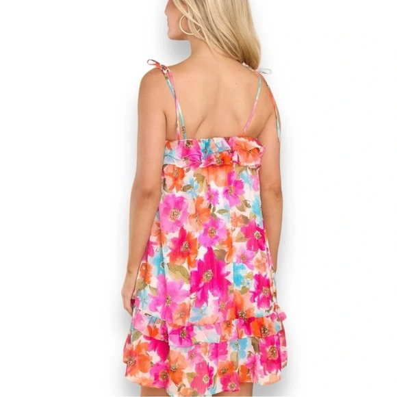 MINE Women's Vibrant‎ Floral Print Drop Waist Summer Dress Large | EUC - Picture 3 of 7